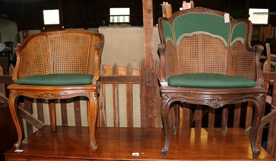 Two Louis XV style caned and carved beech bergeres